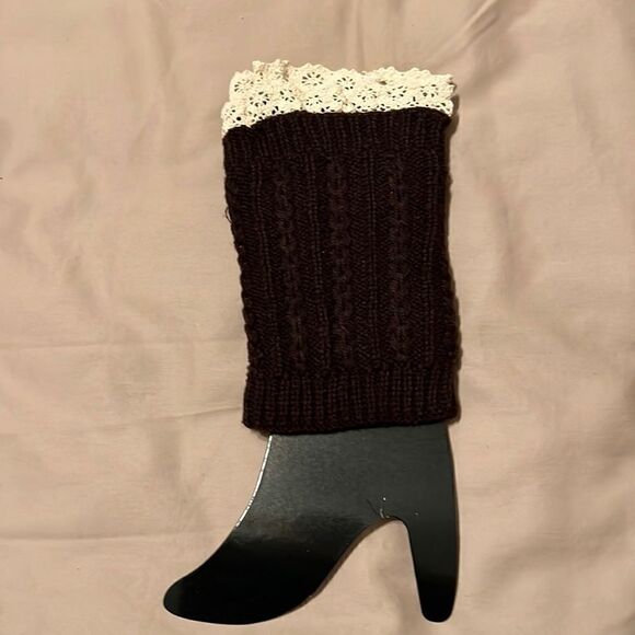 NWT boot cuff leg warmers purple with ecru lace trim other colors listed - Picture 2 of 6